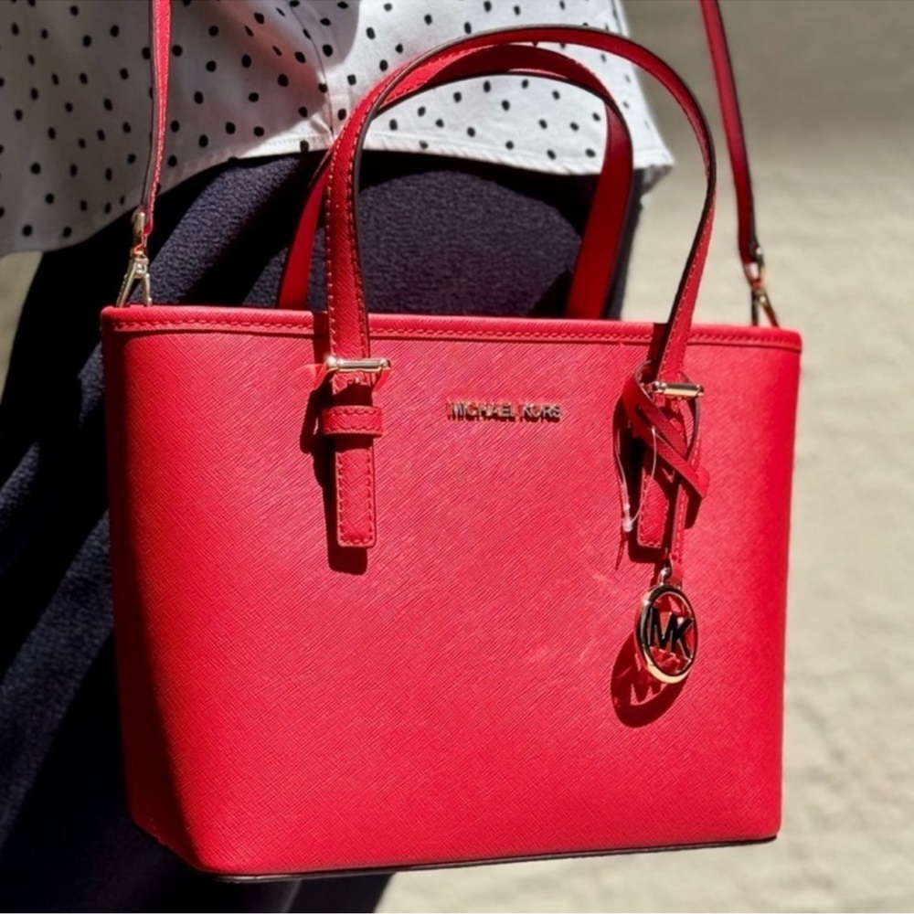 Michael Kors Jet Set Travel Extra-Small Top Zip Tote Bag Bright Red